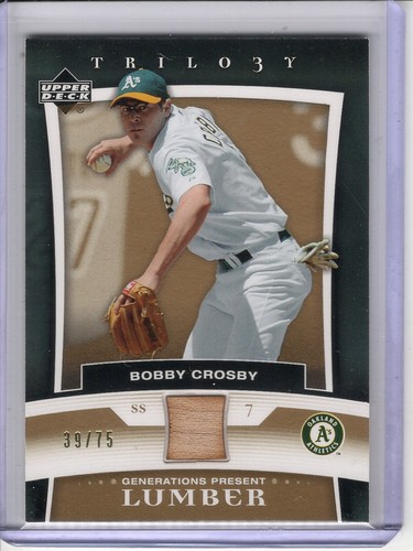 2005 UPPER DECK TRILOGY BOBBY CROSBY GAME-USED BAT RELIC #39/75