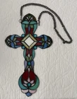 Vintage Tiffany Style Cross Stained Glass Window Hanging Handmade Christian