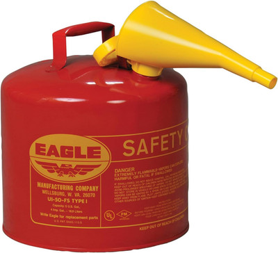 Eagle 5 Gallon Type I Red Safety Gas Can for Gasoline with Flame Arrester, Self-