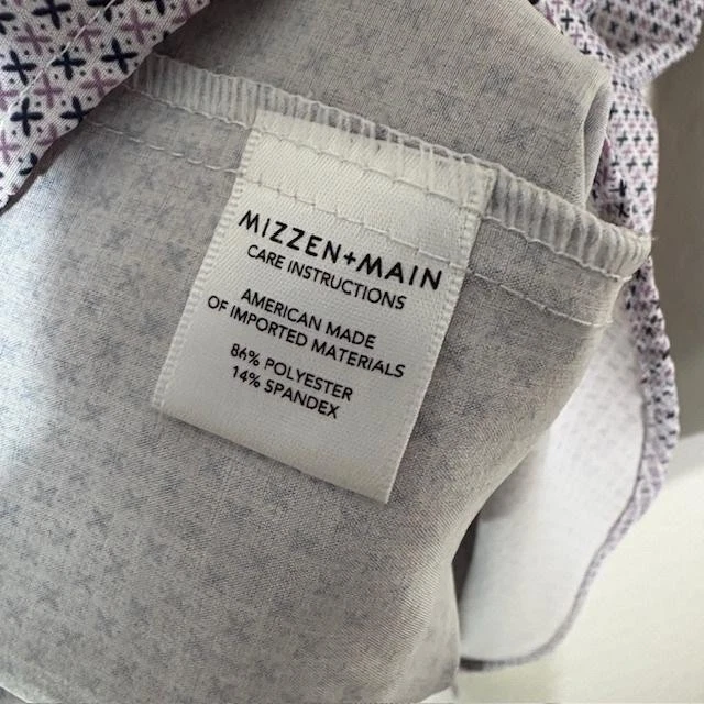 Camisa de vestir Mizzen+Main Sotavento para hombre XL púrpura azul geométrico elástico hecha en EE. UU. Foto 4 de 4