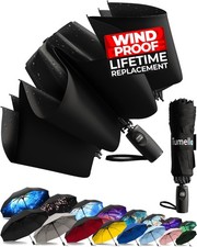 TUMELLA Inverted Windproof Umbrella, Large, Strong, 46 inches, A. Black