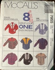 McCall's 8 Great Looks pattern 7955 Men's Western Shirts sz XXXL (54,56) uncut