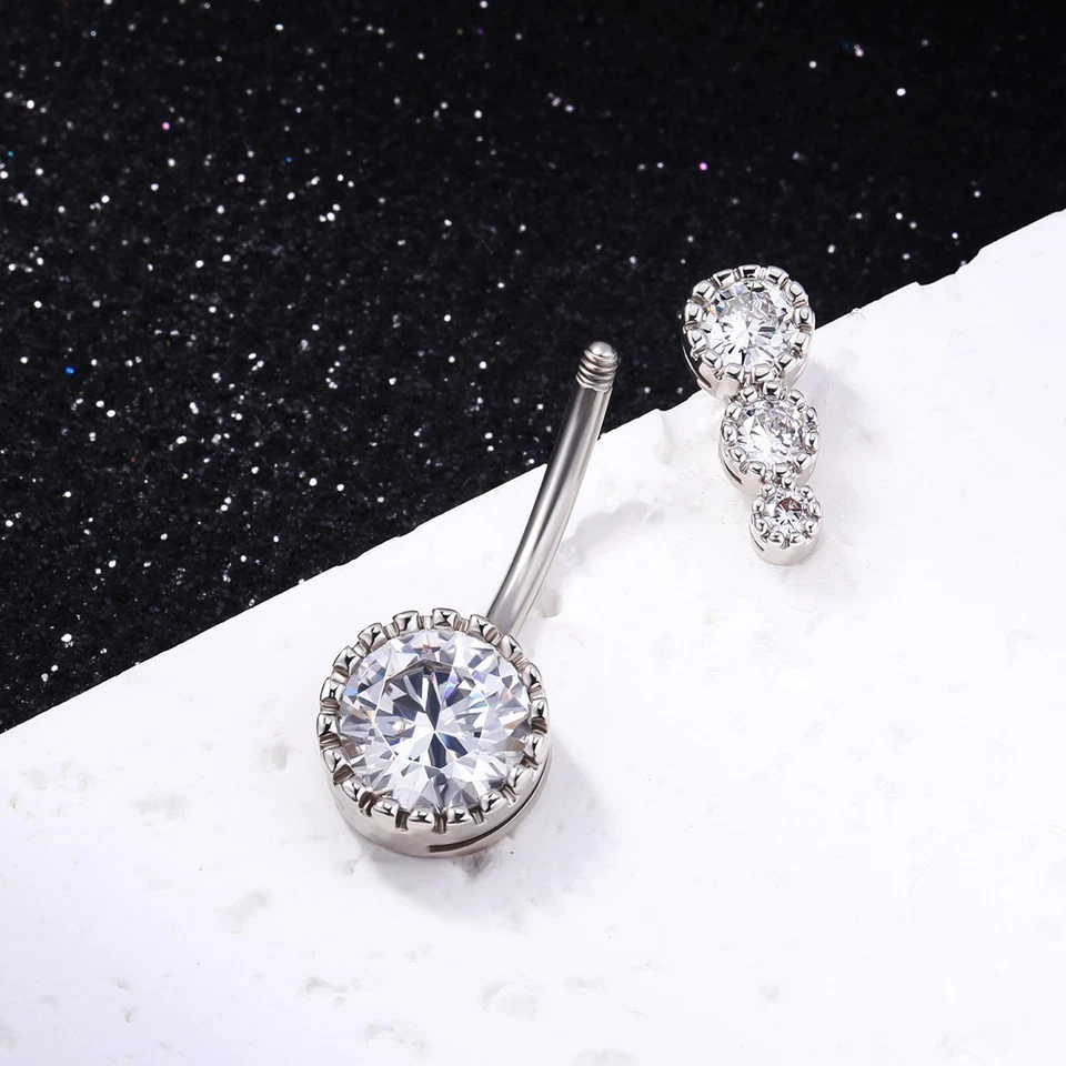 Piercing ombligo ceja anillo ombligo 4 circones acero inoxidable 316L 14G 11 mm Foto 4 de 4