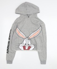 Womens UK 2XS Regular Looney Tunes Grey Pullover Hoodie