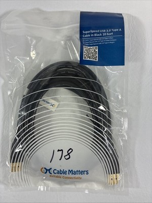 Cable Matters SuperSpeed USB 3.0 Type A cable, 10 feet long, in black.