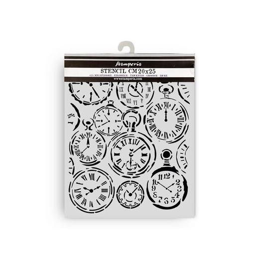 Stamperia Mix Media Art Stencil 20x25cm - Gardens of Time Mixed Clocks
