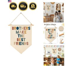 Brothers Make The Best Friends-Canvas Hanging Pennant Flag Banner Wall Sign D...