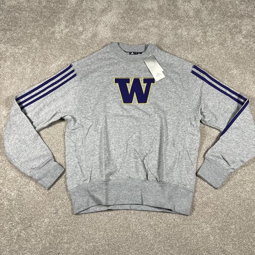 Adidas Washington Huskies Womens Small Gray Purple NCAA Crewneck Sweatshirt NWT