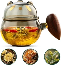 Panda Glass Teacup with Infuser and Lid, Steeping Mug with Removable Strainer an