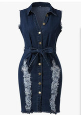 Unbranded sleeveless bodyconnn denim mini dress button down XL new