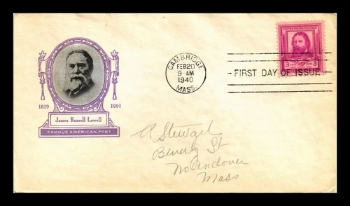 US COVER JAMES RUSSELL LOWELL FAMOUS AMERICANS FDC SCOTT 866 IOOR CACHET