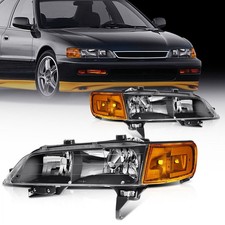Pair Kit Headlights Assembly For 1994-1997 Honda Accord 2.2l 2.7l Black Amber Pair Kit Headlights Assembly For 1994-1997 Honda Accord 2.2l 2.7l Black Amber
