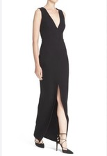 ALICE & OLIVIA SLIT FRONT V-NECK MAXI BLACK GOWN DRESS SIZE 6