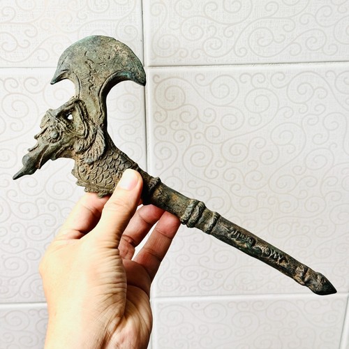 Antique 100y Khmer Deity Weapon Green Axe Deagon Ancient Warrior Angkorwat 18489 - Picture 3 of 18