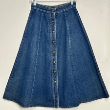 VTG 80s Jean Denim A-Line Maxi Skirt Button Front Sz 9/10 Gitano Retro Western