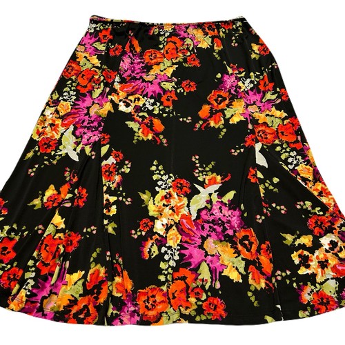 JM Collection Damen dunkel Blumen Midi Rock Gr. 2X Stretch Fee Grunge Whimsigoth - Bild 2 von 8