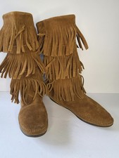 Vintage Suede MINNETONKA MOCCASIN Boots 3 Rows of FRINGE