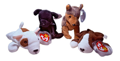 TY Beanie Babies Dog Lot 4 Butch Bruno Luke Sarge Vintage w/ Tags 1990s