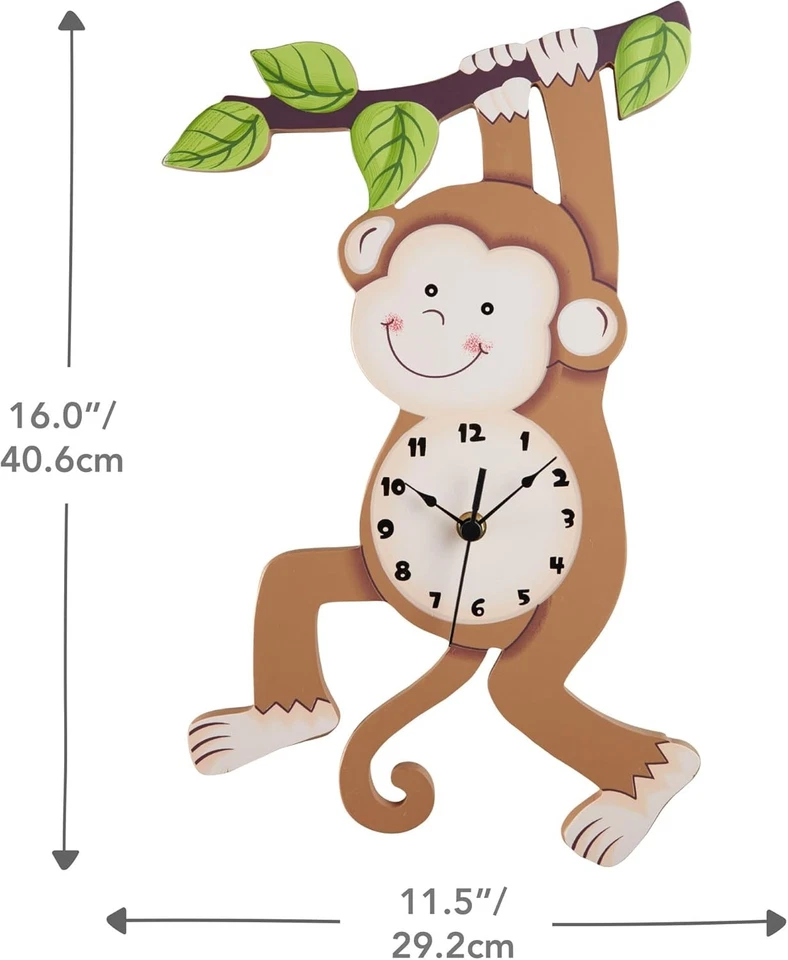 Reloj Infantil Sunny Safari, Silencioso, Decoración Mono, Marrón Foto 3 de 4