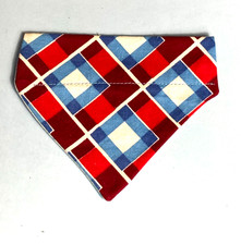 Over Collar Slide On Pet Dog Cat Bandana RED/BLUE PLAID  XSMALL