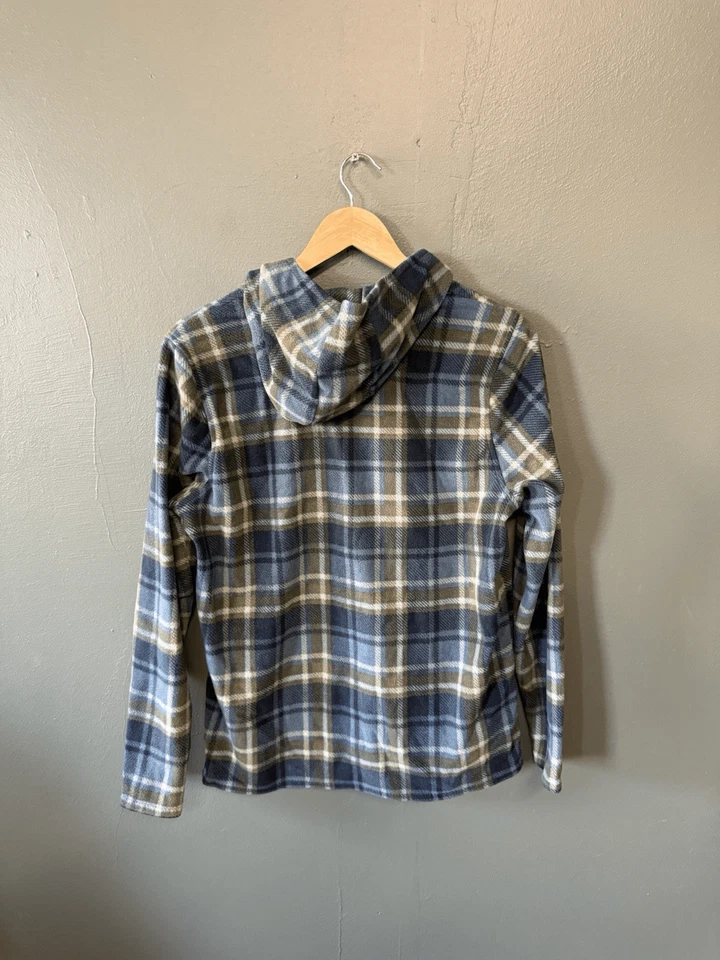 Oneill Womens Green Plaid Fleece 1/4 Zip Hooded Pullover Sweatshirt Size Medium - Image 2 of 3