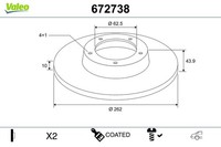 2X Valeo Bremsscheibe Coated 672738 FüR Hyundai I20 2 GB IB 3 BC3 BI3 Bayon 4 RB