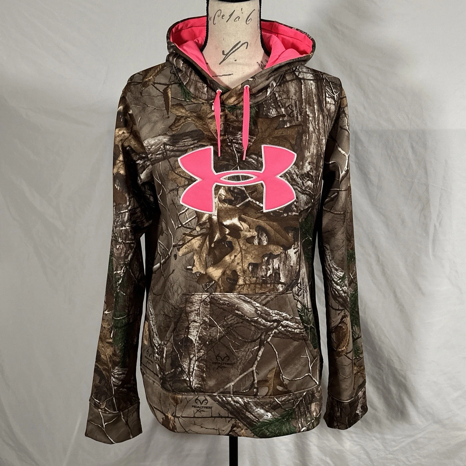 Boxy Camo Hoodie Womens Medium Brown Woodland Under Armour UA Cold Gear Realtree