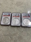 2011, 2012, 2013(S) SILVER EAGLE MS 70 Struck at San Francisco Bridge Label 2 ER