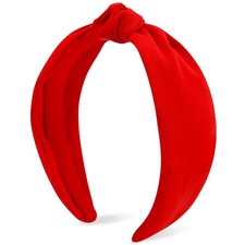 Red Knotted Headband Wide Top Knot Head Band Non Slip Plain Solid Color Hair ...