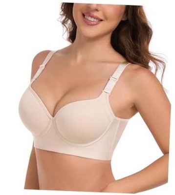 Women's Push Up Bras Full Figure Underwire Plus Size Hide Back Fat 42D Beige