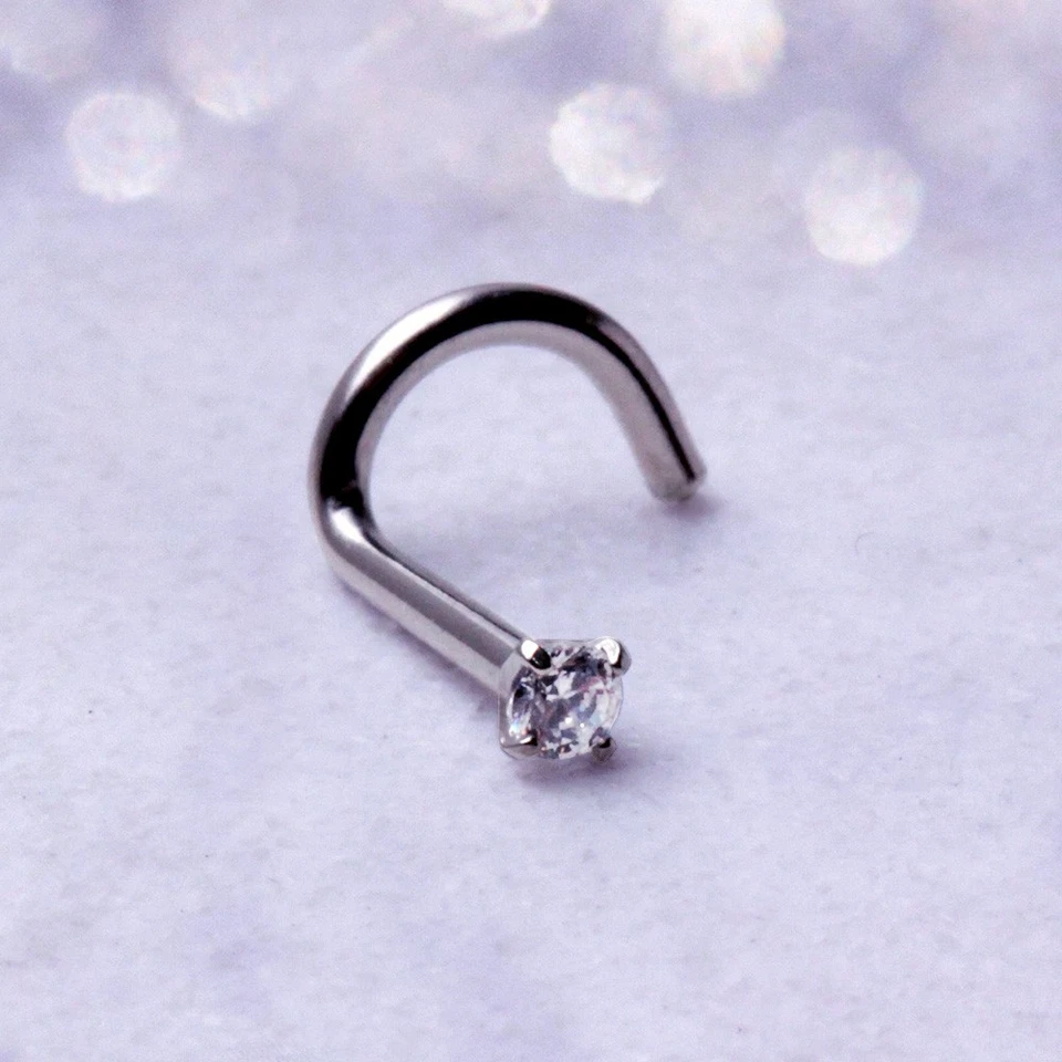 Titanium Screw Nose Ring with Prong Set Cubic Zirconia - Image 2 of 3