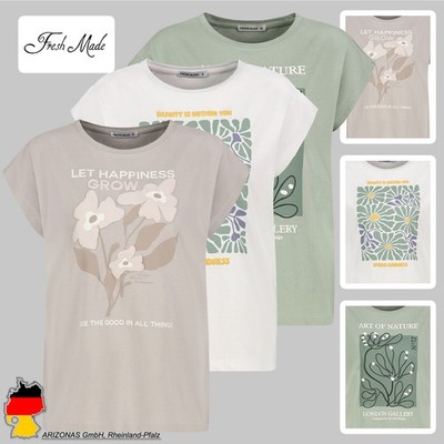Damen T-Shirt mit Blumenprint & Schriftzug Let Happiness Grow