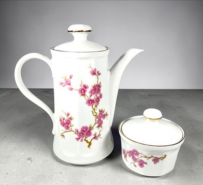 Kahla Coffee Pot Service Sugar Bowl German Democratic Republic Cherry Blossom