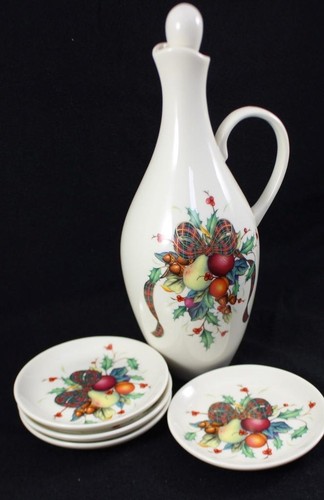 Lenox Holiday Tartan Set of Oil Jar Cruet and Four Dipping Bowls
