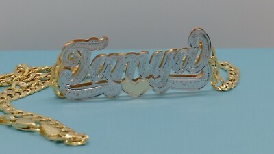 Personalisiertes doppeltes Namensschild 10k Gold/Halsketten 16''~22''