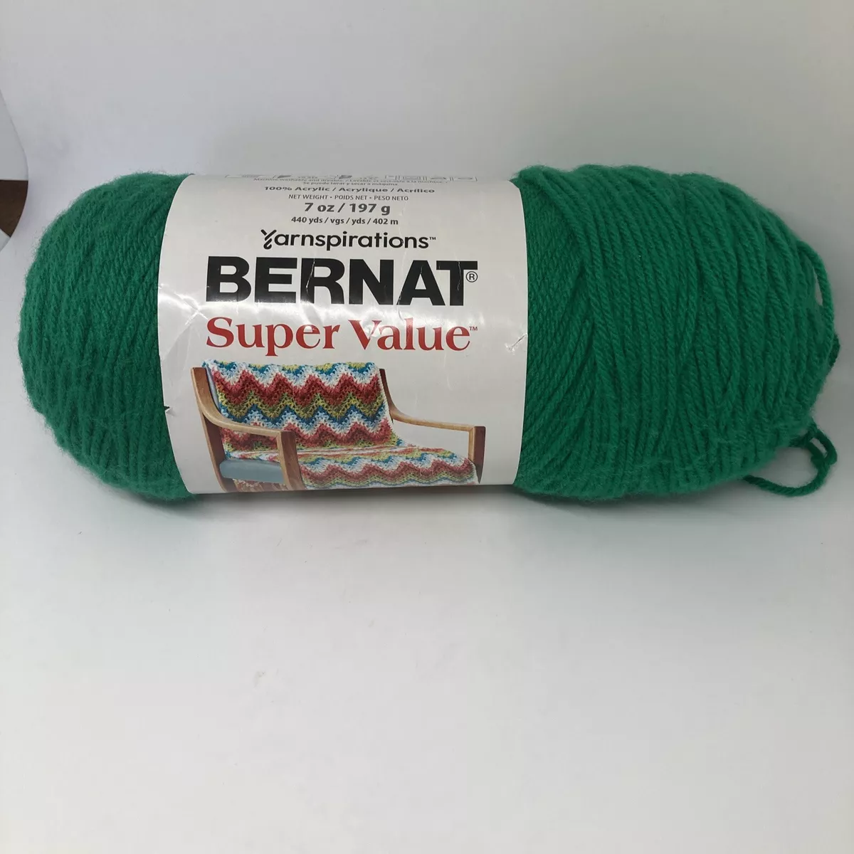 Bernat Super Value Yarn, 7oz, Gauge 4 Med, Kelly Green - PACKAGING TORN