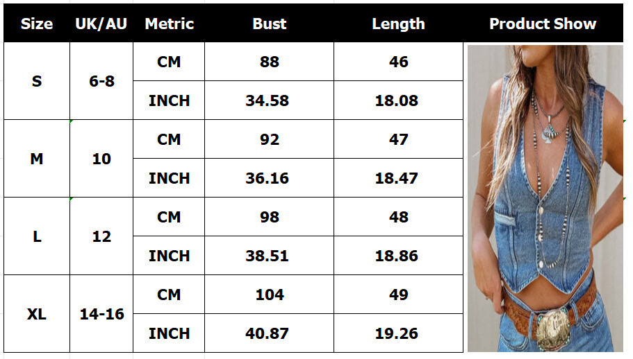 Ladies Sleeveless Denim Tank Crop Tops VNeck Button Jeans Waistcoat