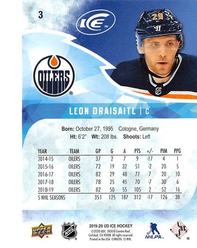 2019-20 Upper Deck Ice #3 Leon Draisaitl - Picture 2 of 2