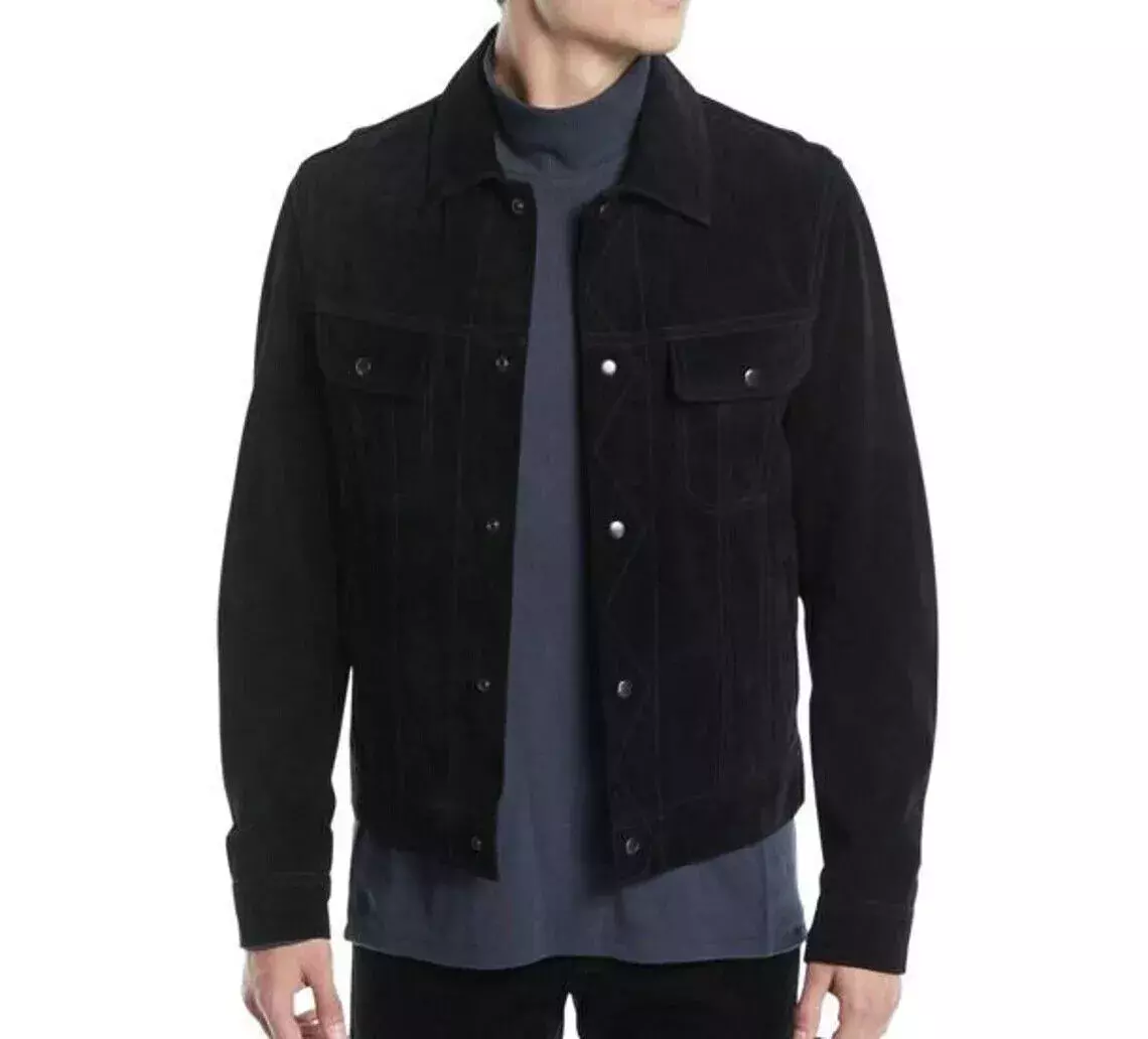 Black Leather Trucker Jacket for Men Pure Suede Custom Made Black Leather Trucker Jacket for Men Pure Suede Custom Made