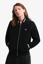 Fred Perry Bomber Jacket Womens Girls Size Uk12 Track Tennis Black Fleece Coat