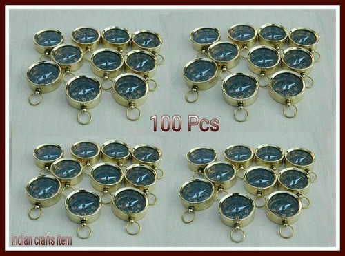 Vintage Lot of 100 Shinny Brass Working Compass keychain Nautical Gift - 第 1/2 張圖片