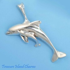 Mother Dolphin and Baby Calf 925 Sterling Silver Pendant MADE IN USA