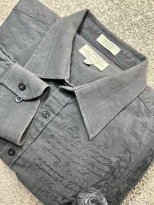 Eighty Eight Men s Extra Large Long Sleeve Gray Button Down Graphic Front