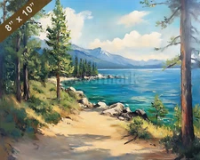 Lake Tahoe with serene landscape oil painting 8x10 Print