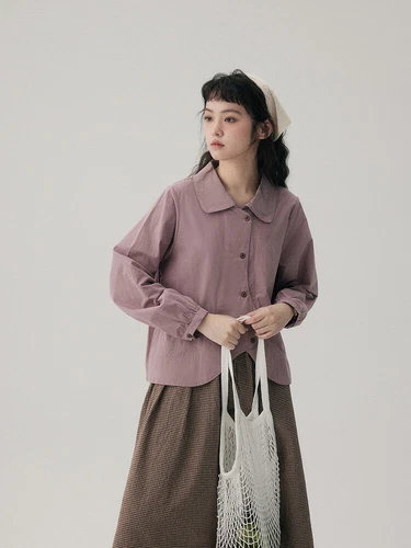Lockeres langärmeliges japanisches Harajuku-T-Shirt mit Revers Rüschen Bluse Tops für Damen - Bild 5 von 11