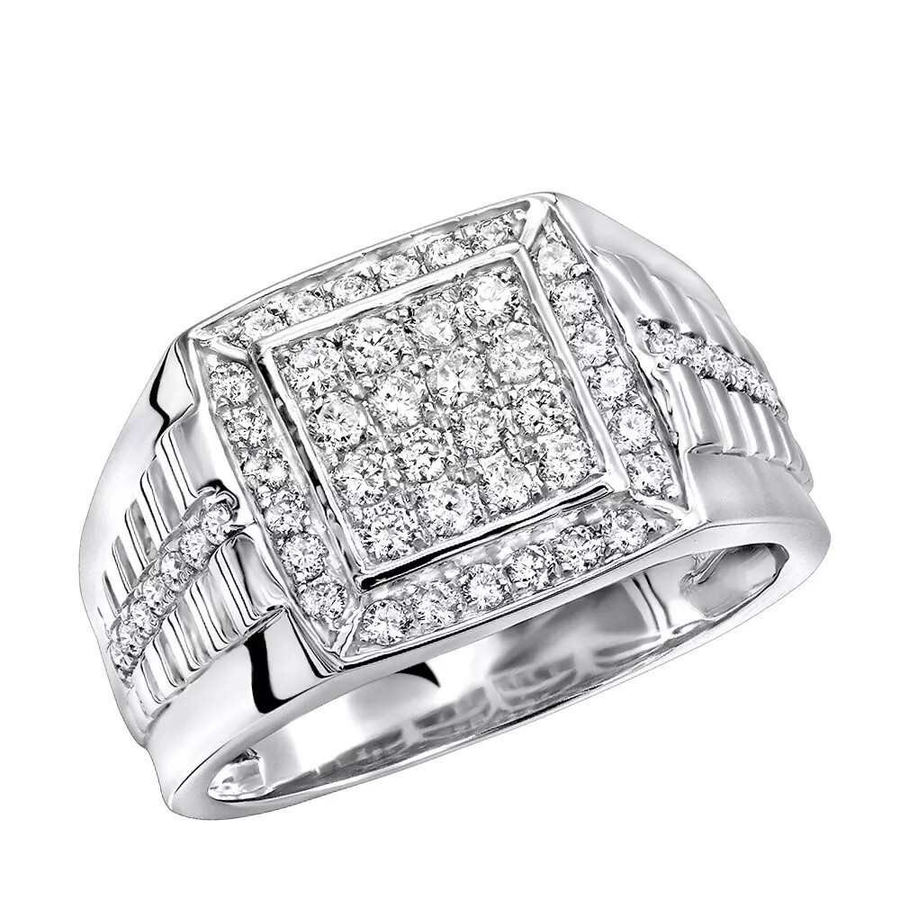 1.80 Carat D/FL Brilliant Moissanite 14K White Gold Plated Square Pinky Ring for Men