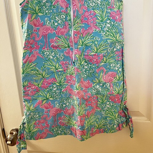 Lilly Pulitzer Flamingo Pelican Shift Dress Pink Green Blue Girls Size 7 - Picture 10 of 11
