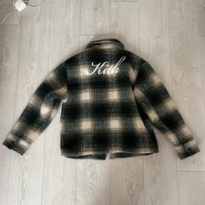 Kith Sheridan Overshirt Jacket Green Cream Check Fleece Size Medium Women's