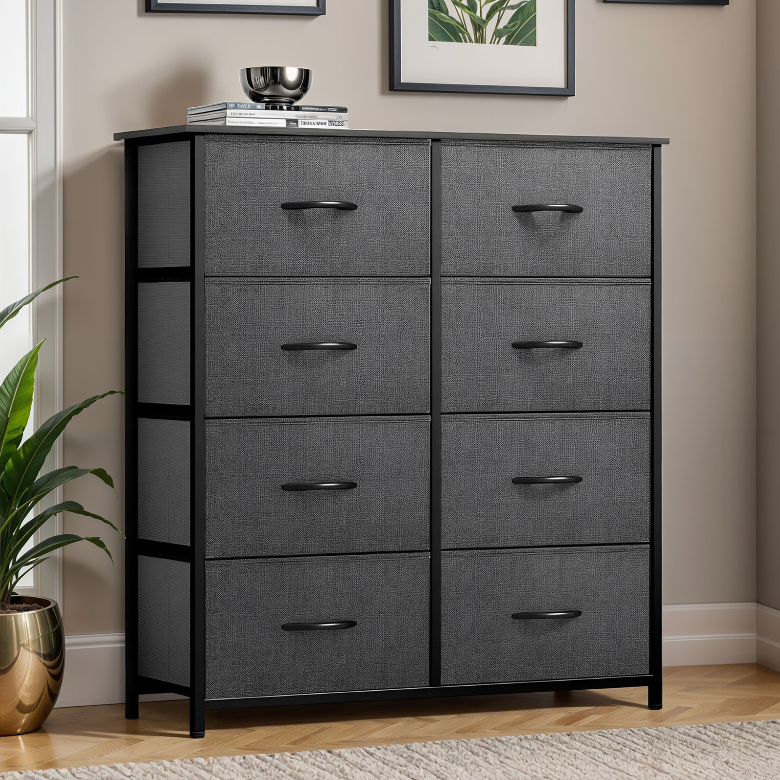 8 Drawer Dresser Gray Fabric Bedroom Organizer Livingroom Tower Chest of Storage