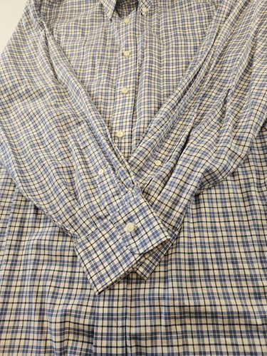 Lands End Shirt Men's 16.5-32 Traditional Fit Long Sleeve Blue White Check - Picture 2 of 7